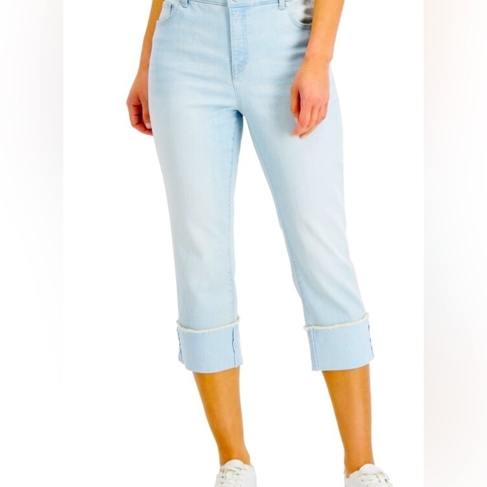 Style & Co Size 4 Petite High-Rise Roll-Cuff Blue Cropped Jeans